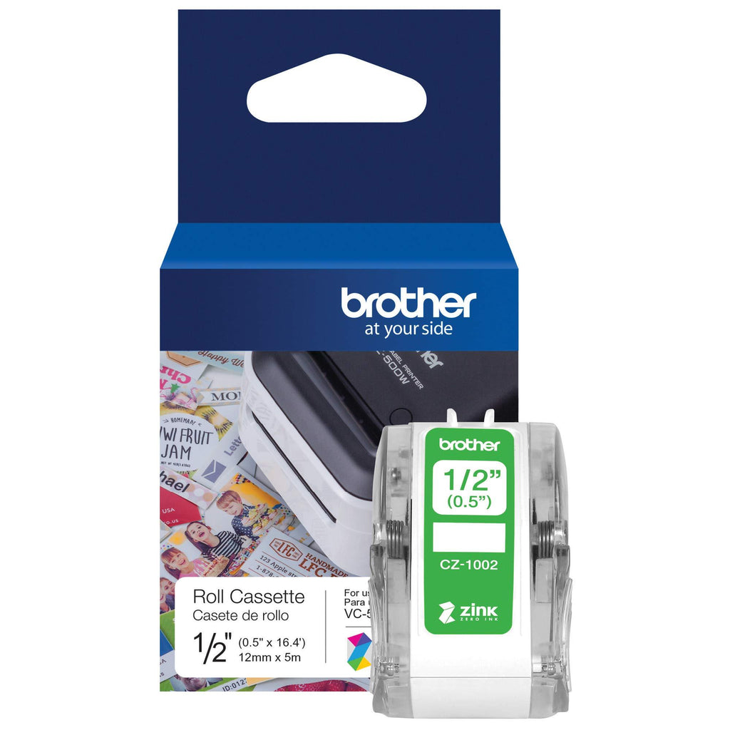 Brother Genuine CZ-1002 Continuous Length ½” (0.5”) 12mm Wide x 16.4 ft. (5 m) Long Label roll Featuring Zink Zero Ink Technology - LeoForward Australia