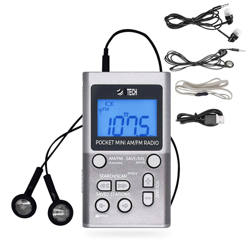  [AUSTRALIA] - BTECH MPR-AF1 AM FM Personal Radio with Two Types of Stereo Headphones, Clock, Great Reception and Long Battery Life, Mini Pocket Walkman Radio with Headphones (Silver) MPR-AF1 Radio Silver