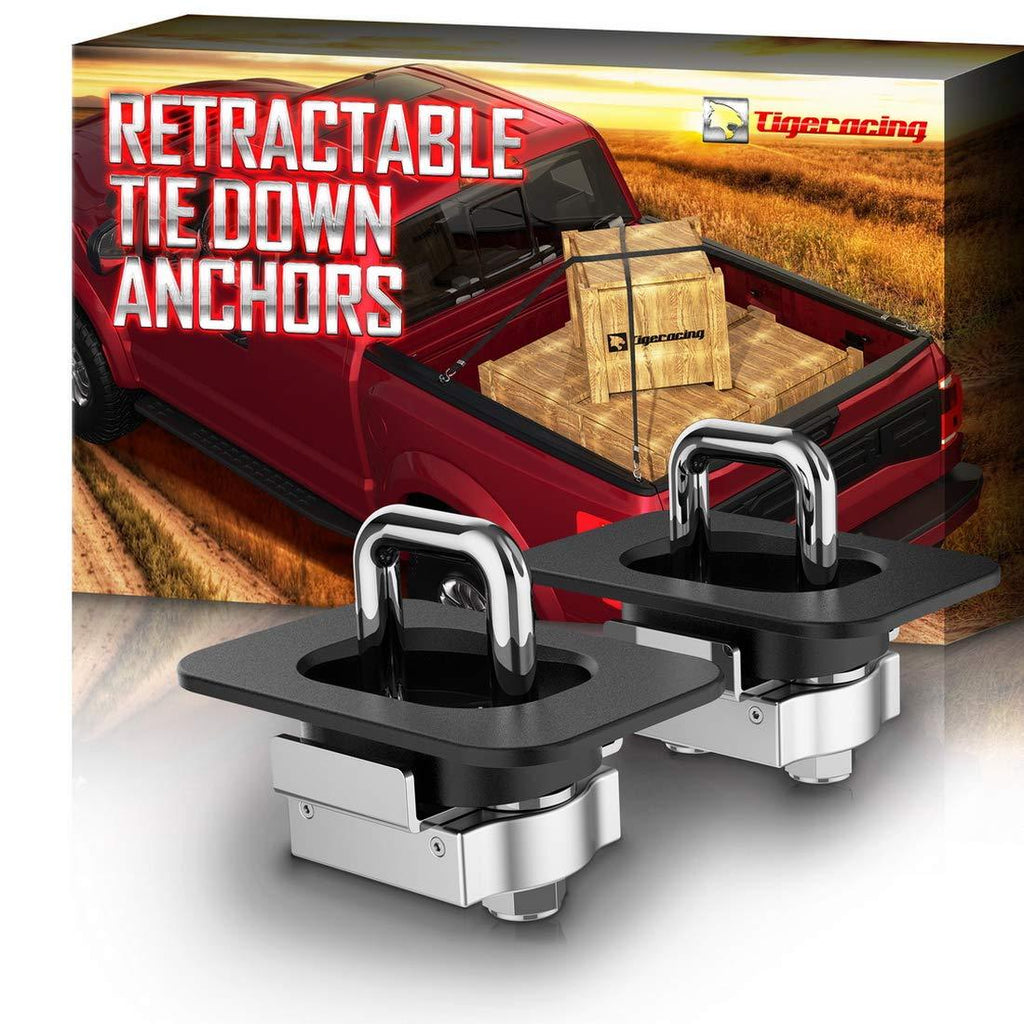  [AUSTRALIA] - Tigeracing Tie Down Anchors Retractable Truck Bed Top Side D Ring Compatible with 98-2012 Ranger | 98-2014 F150 (ONLY fit Rear Holes) | 98-2016 F250 & F350 Super Duty - 3000 LBS Capacity (of 2) 2 Pieces