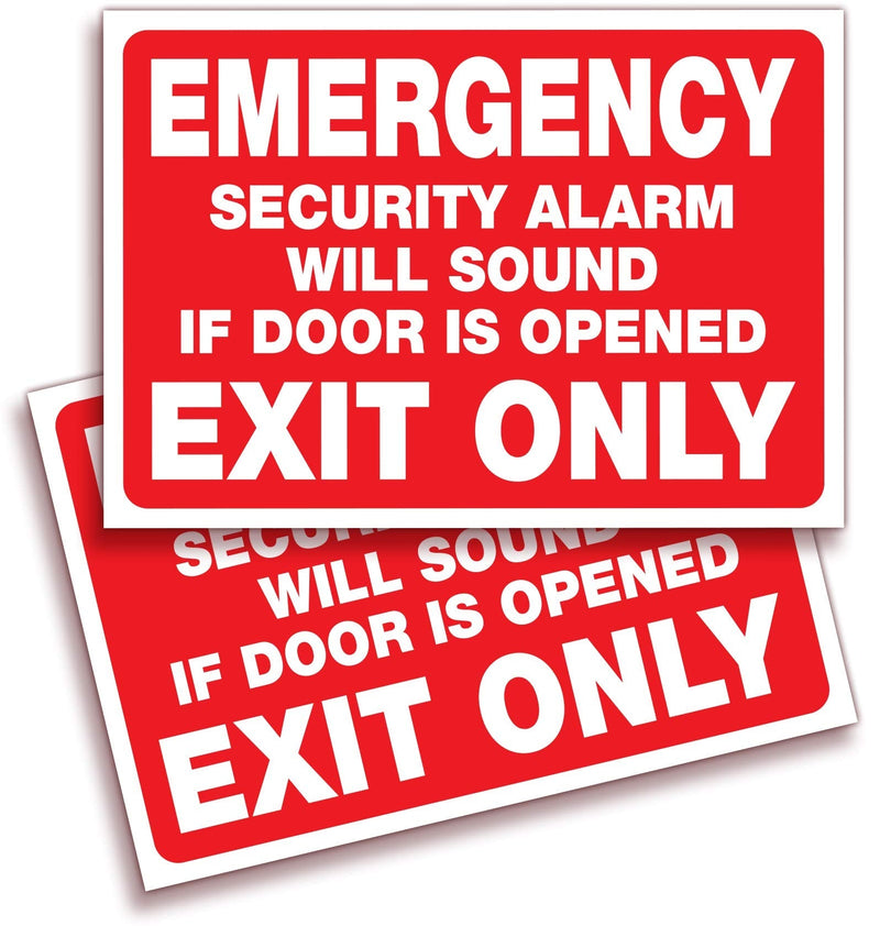  [AUSTRALIA] - iSYFIX Emergency Exit Only Stickers – 2 Pack 10x7 Inch – Premium Self-Adhesive Vinyl, Laminated UV, Weather, Scratch, Water & Fade Resistance, Security Alarm Will Sound if Door is Opened Signs Large RED