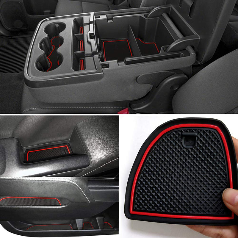  [AUSTRALIA] - Auovo Anti-Dust Door Mat for 2014-2018 Chevrolet Silverado 1500 LT Interior Accessories Custom Fit Cup Center Console Liners Inserts Pack of 24 (Bench Seats Double Cab,Red Trim) Red Bench Seats Double Cab