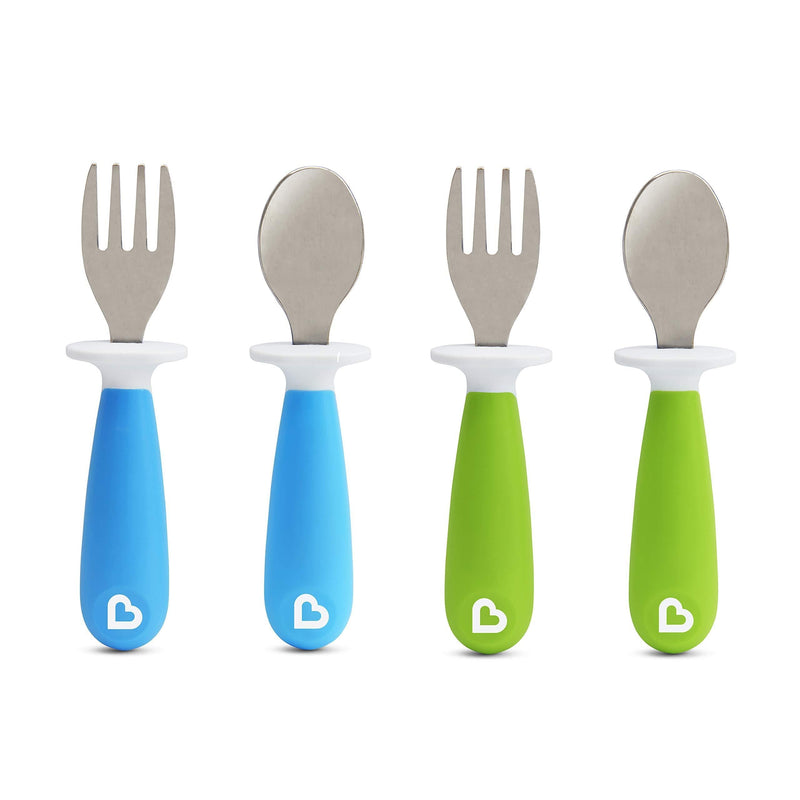 Munchkin 4 Count Raise Toddler Fork and Spoon, Blue/Green, 12+ 4 Pack - LeoForward Australia