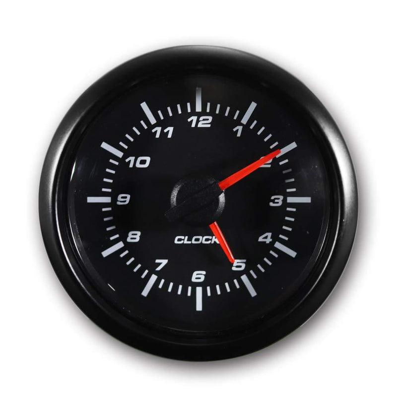  [AUSTRALIA] - MOTOR METER RACING Clock Gauge 2" White LED Backlit Waterproof Pin-Style Install Black Bezel Black Dial