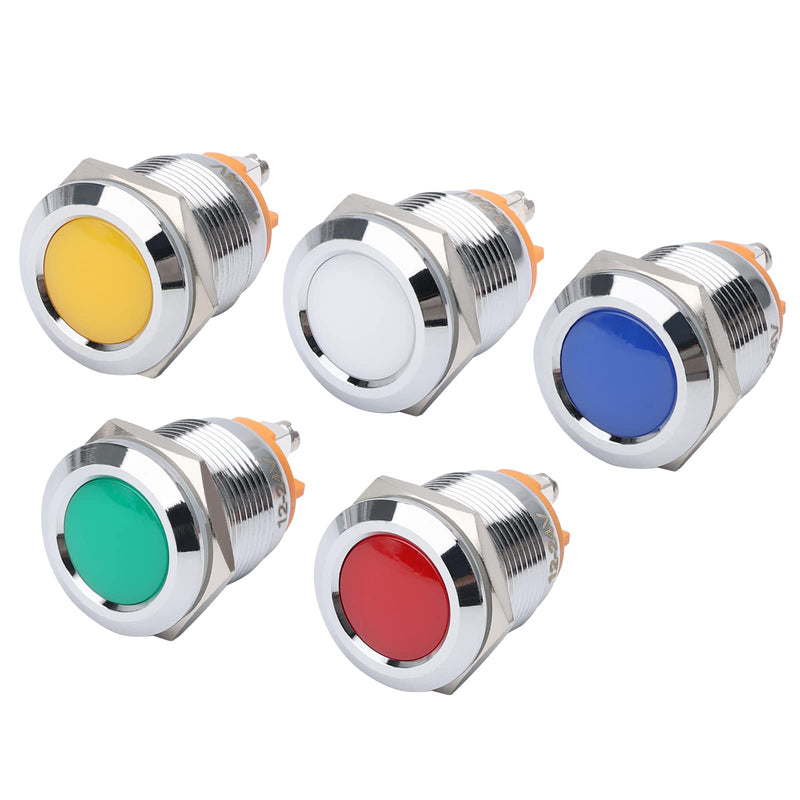  [AUSTRALIA] - API-ELE [ 3 Year Warranty] 5 Pcs of LED Indicator Light 16mm Metal Shell Pilot Custom Dash Signal Lamp Concave Head (12V DC) Multicolor