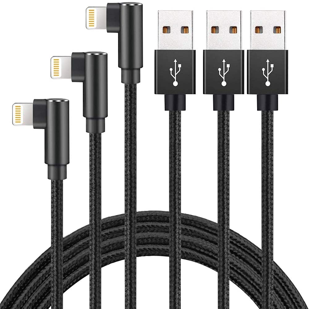 Fast Charging Cable, 3ft Right Angle Cable,3 Pack Nylon Braided Fast Speed Data Sync Charging Cord Powerline Compatible with Phone Charger 12/11/Pro/Xs Max/XS/XR/7/7Plus/X/8/8Plus/6S(Black, 3FT) - LeoForward Australia