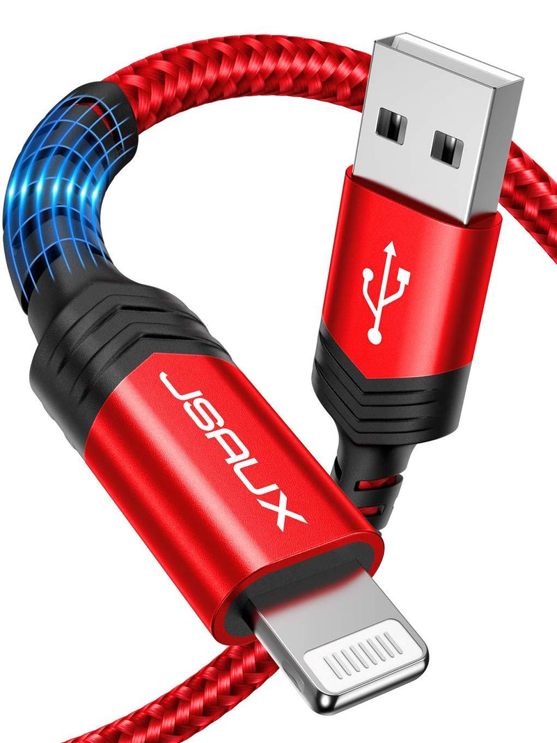 iPhone Charger Cable 6ft, JSAUX [ Apple MFi Certified] Lightning Cable Nylon Braided USB Fast Charging Cord Compatible with iPhone 11 Xs Max X XR 8 7 6s 6 Plus SE 5 5s, iPad, iPod - Red - LeoForward Australia