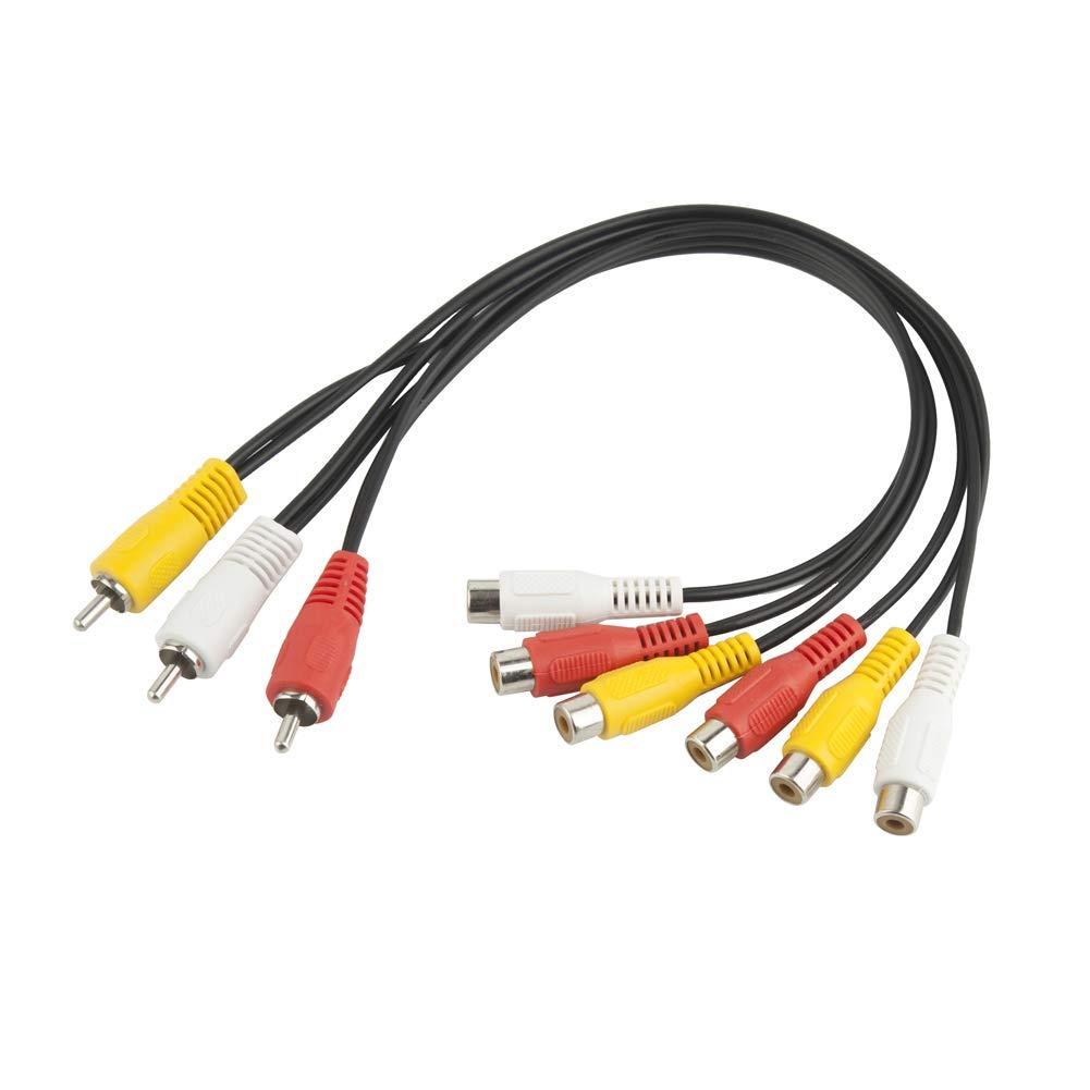 TENINYU 3 RCA Cable Splitter, 3 RCA Male to 6 RCA Female Plug AV Splitter Audio Video Adapter Cable 12inch - LeoForward Australia