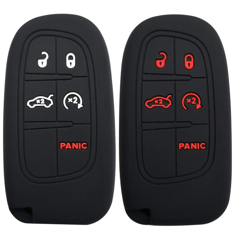  [AUSTRALIA] - Coolbestda 2Pcs Silicone 5Buttons Smart Key Fob Remote Case Protector Holder Skin Jacket Accessories for Dodge Journey Durango Challenger Charger Jeep Grand Cherokee Compass Chrysler 300 200 2Pcs Black 3#