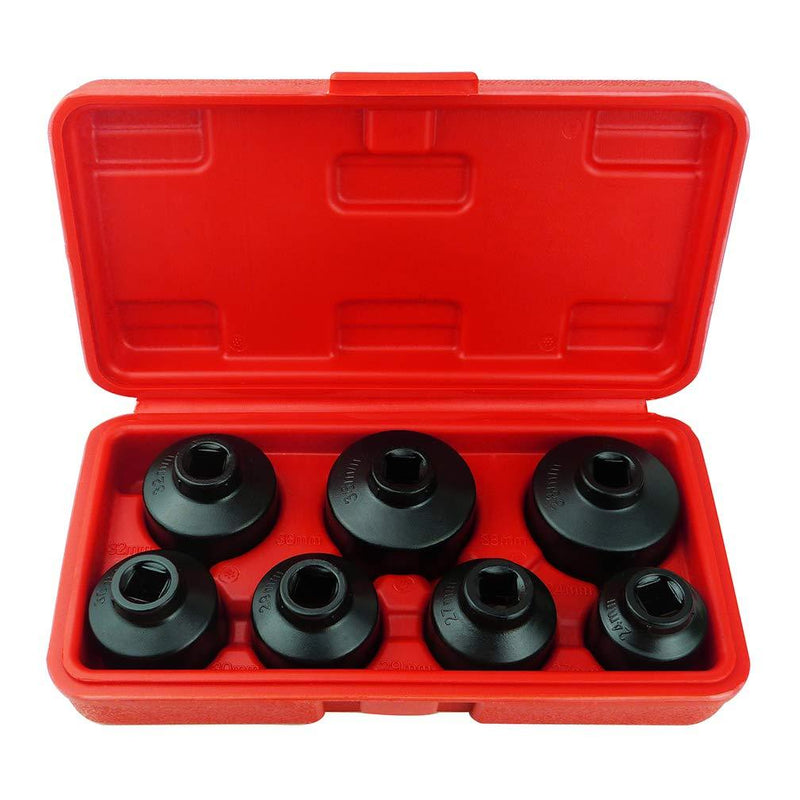  [AUSTRALIA] - 7-Piece Oil Filter Cap Wrench Tool Kit Includes 24mm,27mm,29mm,30mm,32mm,36mm,38mm Socket Set Compatible with Mercedes Benz, VW, BMW and More Automotive Cartridge Oil Filter Housing (Black) Black