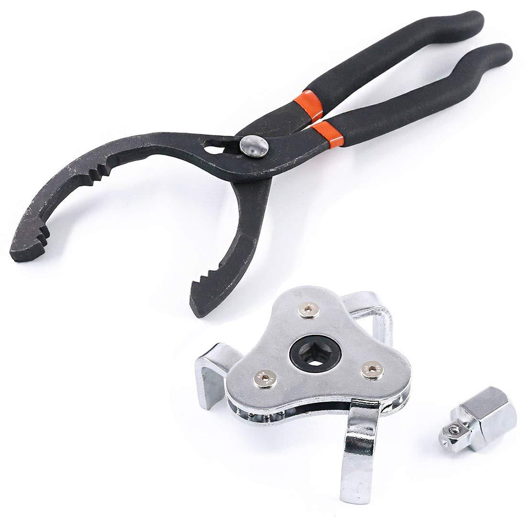  [AUSTRALIA] - Glarks Universal Oil Filter Wrench Set, A 12-inch Long Handle Grip Pliers with A 3 Jaw 2 Way Remover Tool Adjustable Oil Filter Wrench for Auto Motorcycle and Trucks Use