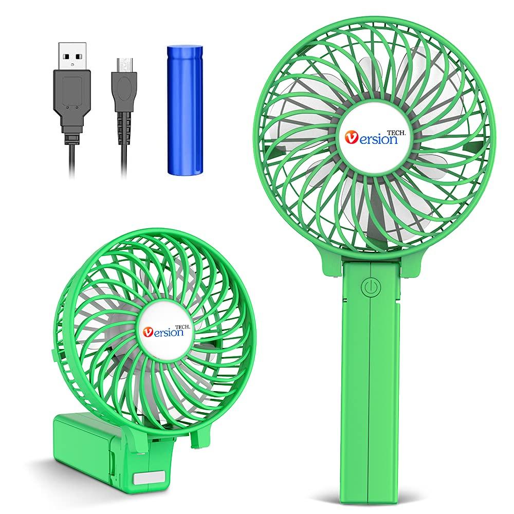  [AUSTRALIA] - VersionTECH. Mini Handheld Fan, USB Desk Fan, Small Personal Portable Table Fan with USB Rechargeable Battery Operated Cooling Folding Electric Fan for Travel Office Room Household Green