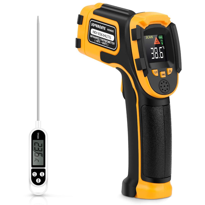  [AUSTRALIA] - Infrared Thermometer No Touch Digital Laser Temperature Gun with Color Display -58℉～1112℉(-50℃～600℃)Adjustable Emissivity - for Cooking/BBQ/Freezer - Meat Thermometer Included -Non Body Thermometer