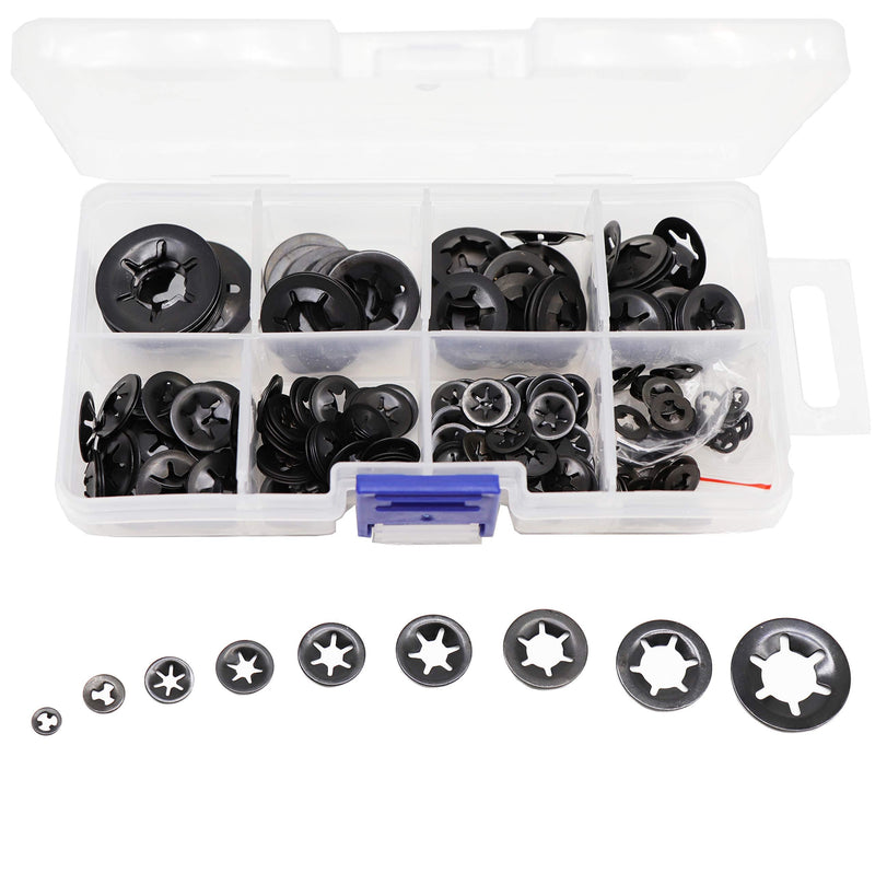  [AUSTRALIA] - 260pcs[9 Sizes] Black Starlock Internal Tooth Lock Washers Assortment Kit, M2/ M2.5/ M3/ M4/ M5/ M6/ M8/ M10/ M12