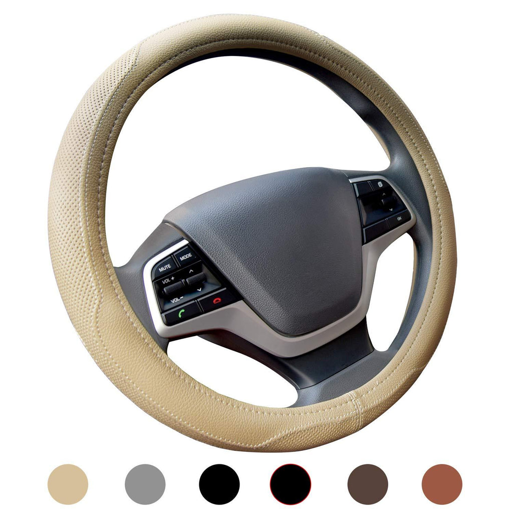 Ylife Microfiber Leather Car Steering Wheel Cover, Universal 15 inch Breathable Anti Slip Auto Steering Wheel Covers (Beige) Beige - LeoForward Australia
