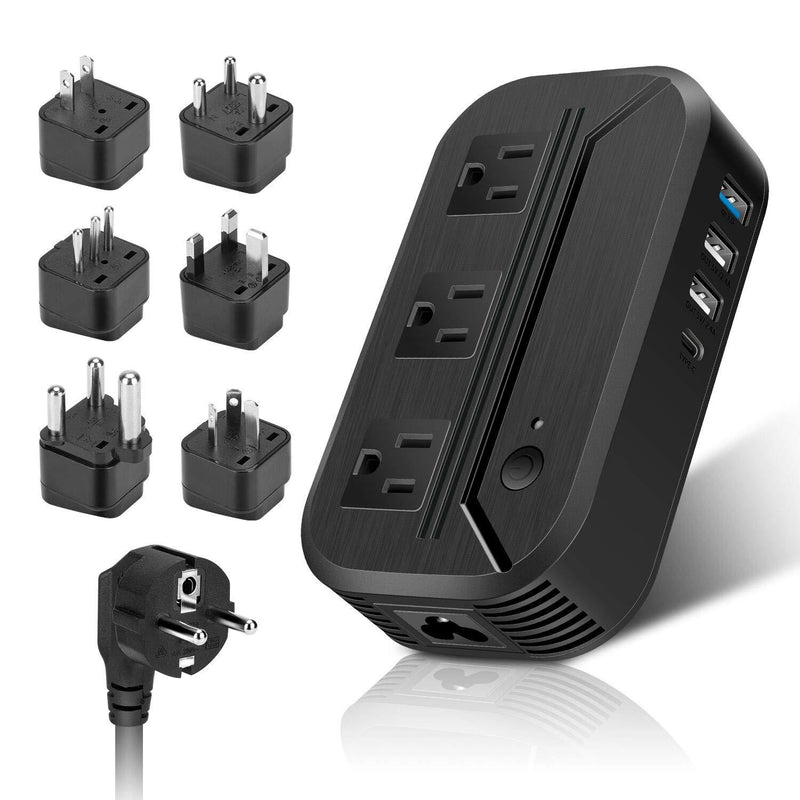  [AUSTRALIA] - Voltage Converter 2300W Power Step Down 220V to 110V Universal Travel Adapter Power Converter Power Transformer w/ 3 AC Outlets 3 USB Ports 1 Type-C Charging EU/UK/AU/US/IT/South Africa Black