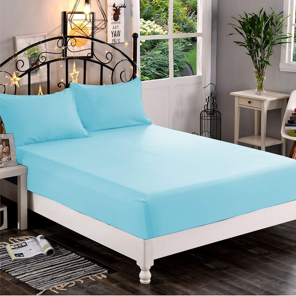  [AUSTRALIA] - Premium Hotel Quality 1-Piece Fitted Sheet, Luxury & Softest 1500 Thread Count Egyptian Quality Bedding Fitted Sheet Deep Pocket up to 16inch, Wrinkle and Fade Resistant Aqua Blue Twin/Twin XL