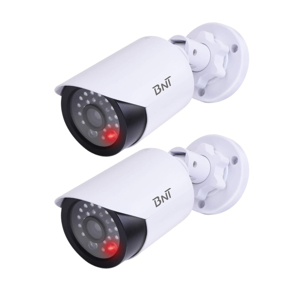  [AUSTRALIA] - BNT Dummy Fake Security Camera, with One Red LED Light at Night, for Home and Businesses Security Indoor/Outdoor (2 Pack, White) 2 pack - White