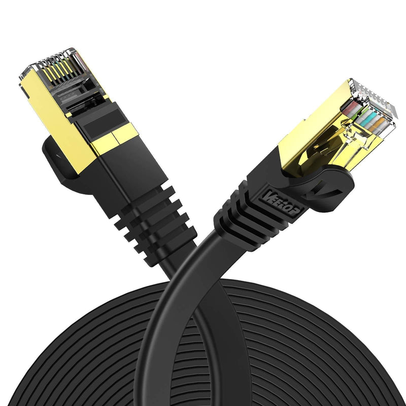  [AUSTRALIA] - Cat7 Ethernet Cable,Veetop 6.5ft/2m Cat 7 Network Cable High Speed 10 Gbps Internet Cord Flat Ethernet Wire with Shielded RJ45 Connectors for Computer Laptop Router Modem Switch Box Black