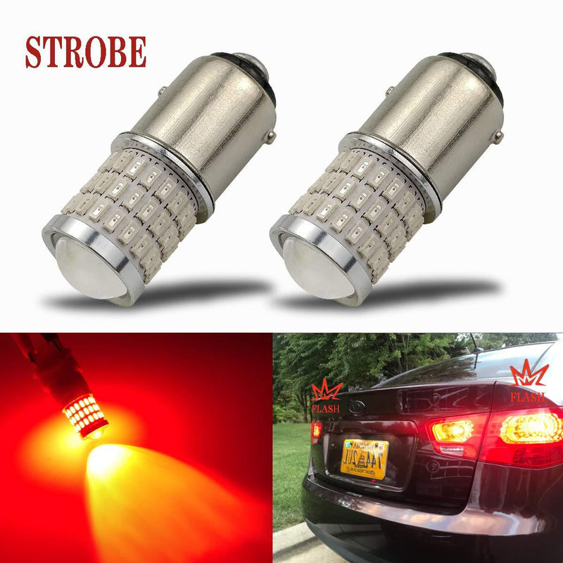 iBrightstar Newest 9-30V Flashing Strobe Blinking Brake Lights 1157 2057 2357 7528 BAY15D LED Bulbs with Projector replacement for Tail Brake Stop Lights, Brilliant Red - LeoForward Australia