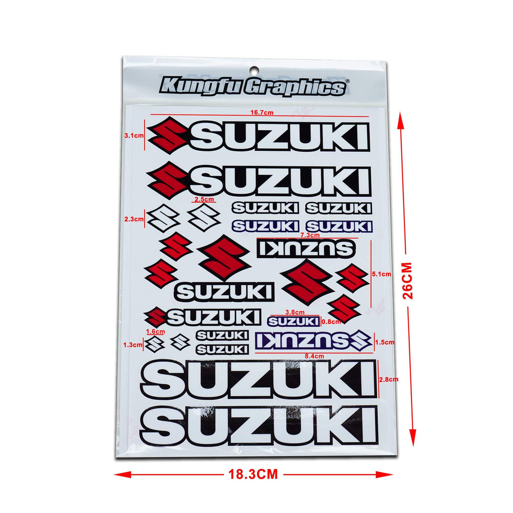  [AUSTRALIA] - Kungfu Graphics Suzuki Sponsor Logo Racing Sticker Sheet Universal (7.2 x 10.2 inch), White Black Mss (49)