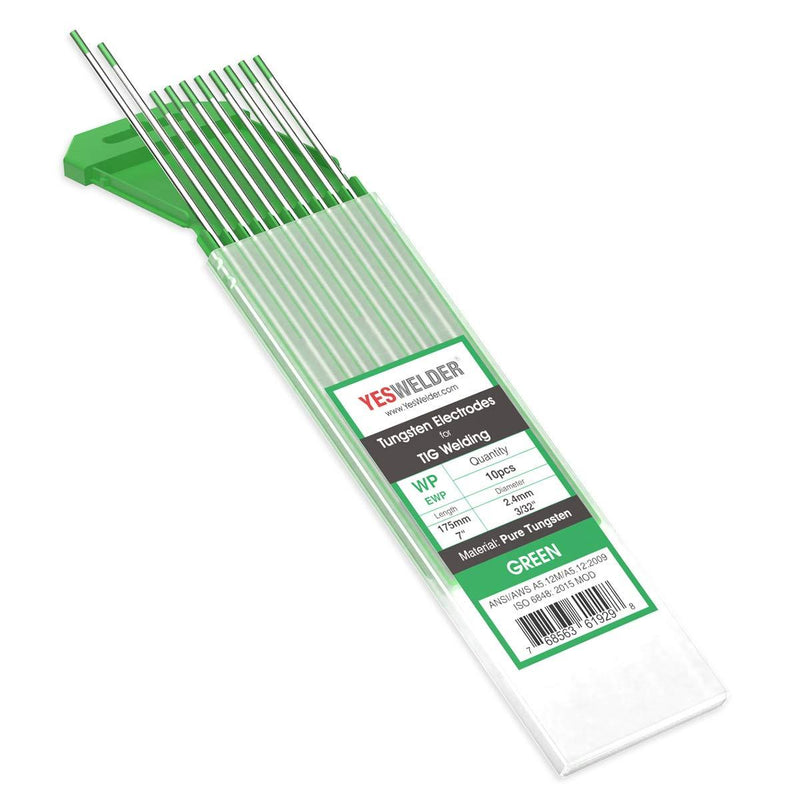 [AUSTRALIA] - TIG Welding Tungsten Electrode Pure Tungsten 3/32" x 7" (Green, EWP) 10-pk YESWELDER 3/32"