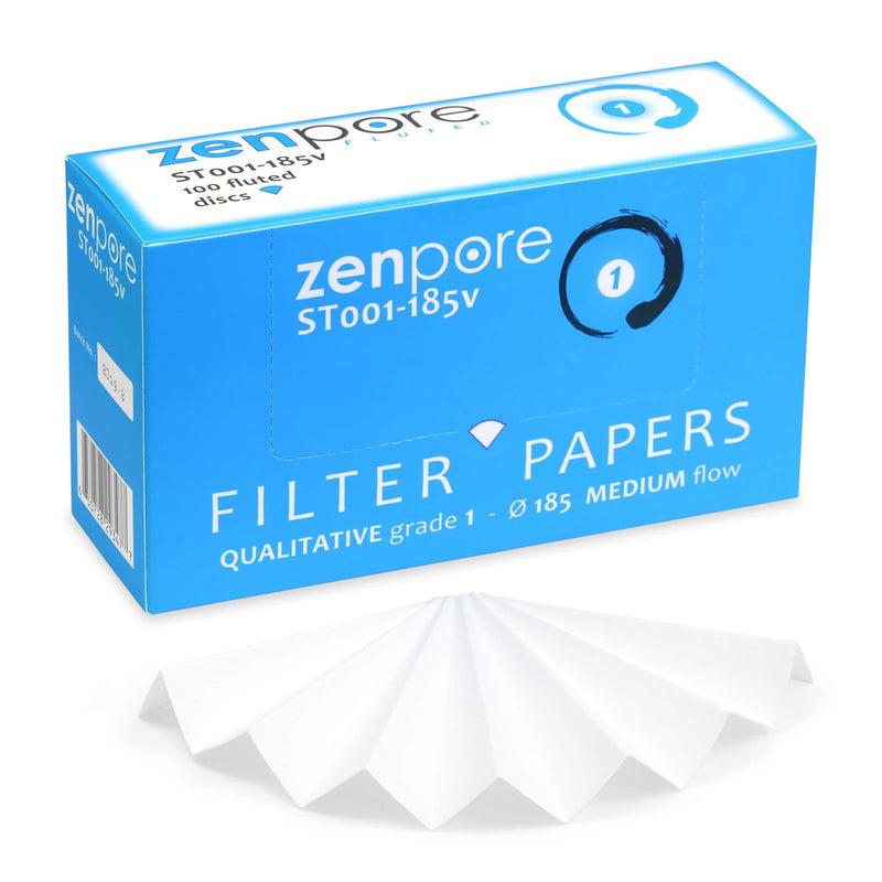18.5 cm Fluted Filter Paper, Pre-Pleated (Folded), Qualitative Grade 1 - ZENPORE Medium Flow 185 mm (100 Discs) 18.5 cm diameter - LeoForward Australia