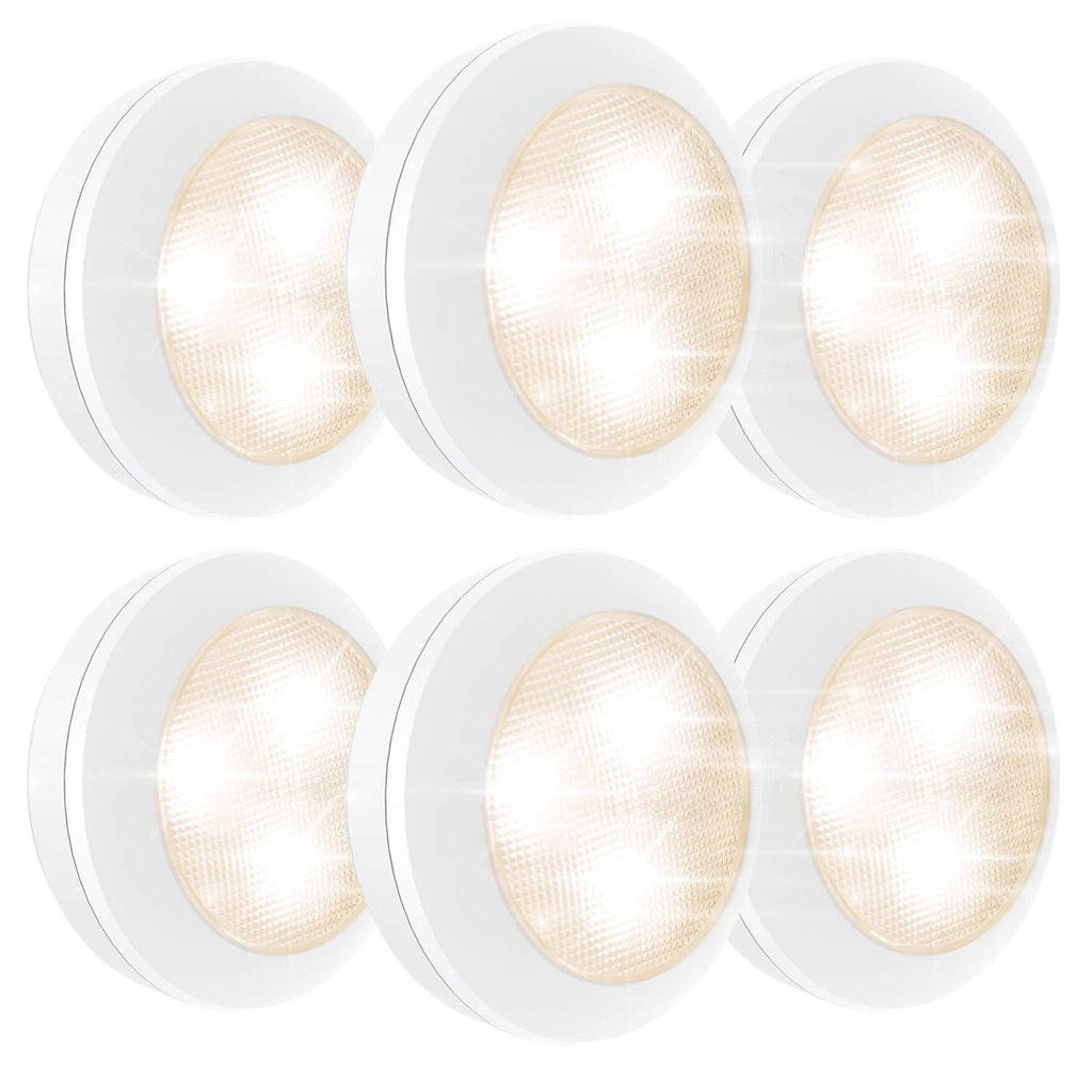 LUXSWAY 6 Pack Battery Operated Puck Lights, Stick on Under Cabinet Lighting ,Dimmable Tap Lights, Under Desk Lighting for Closet Pantry Kitchen Cabinet- Warm White - LeoForward Australia