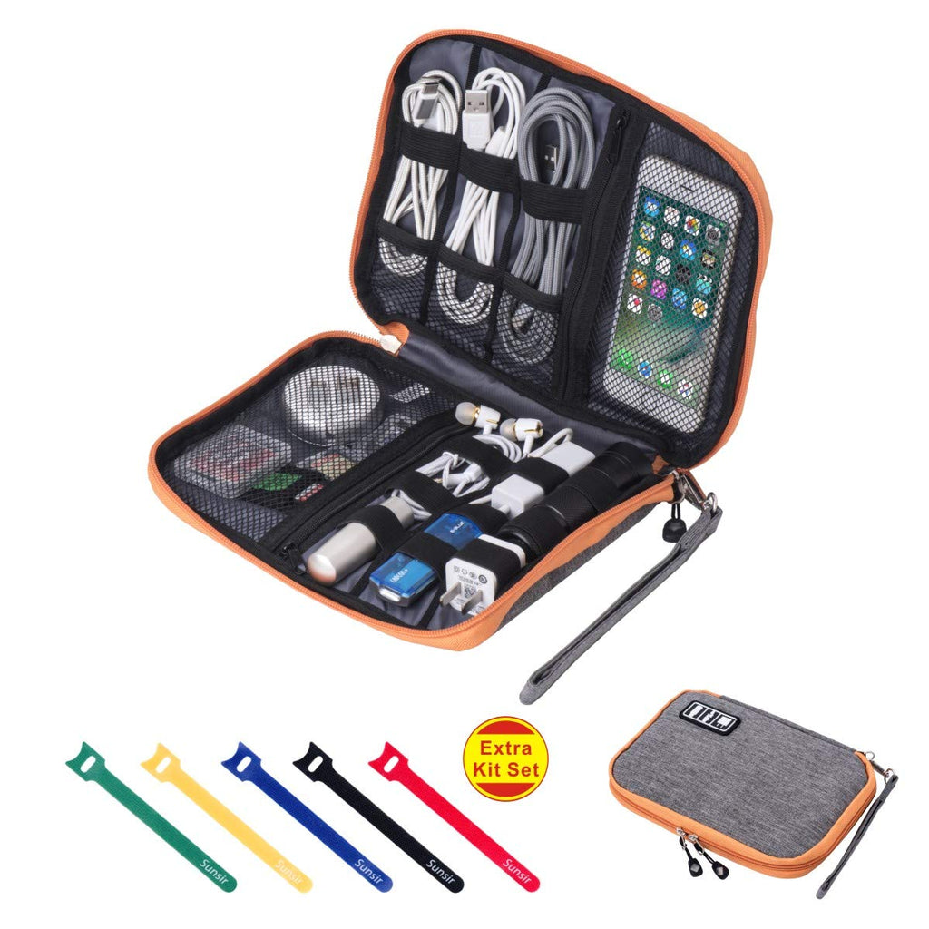  [AUSTRALIA] - Travel Cable Organizer Bag Waterproof Portable Electronic Organizer for USB Cable Cord Phone Charger Headset Wire SD Card,5pcs Cable Ties Orange