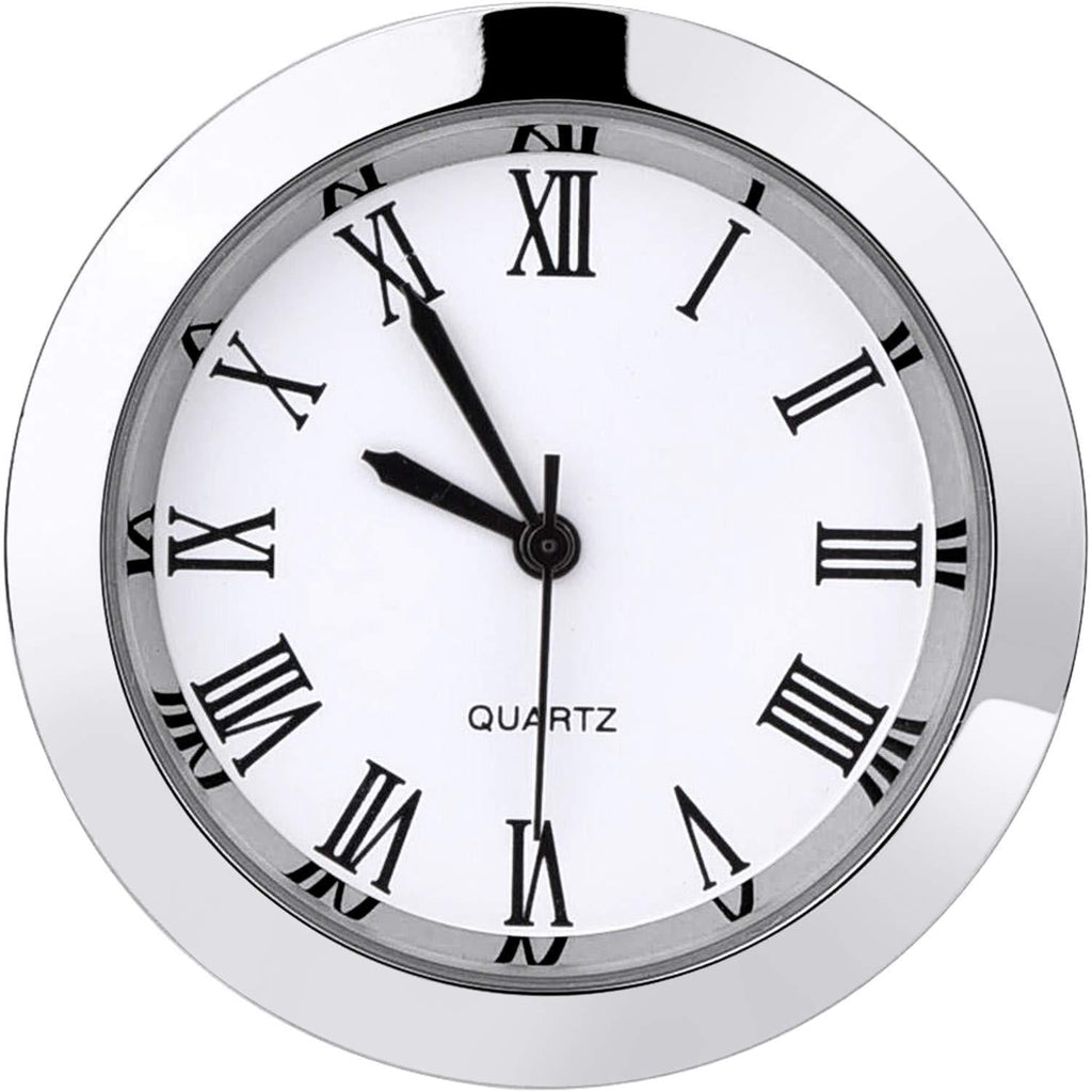  [AUSTRALIA] - Hicarer 1-1/2 Inch (37 mm) Round Quartz Clock Insert with Roman Numerals Fit 35 mm Diameter Hole (Silver Bezel) Silver Bezel