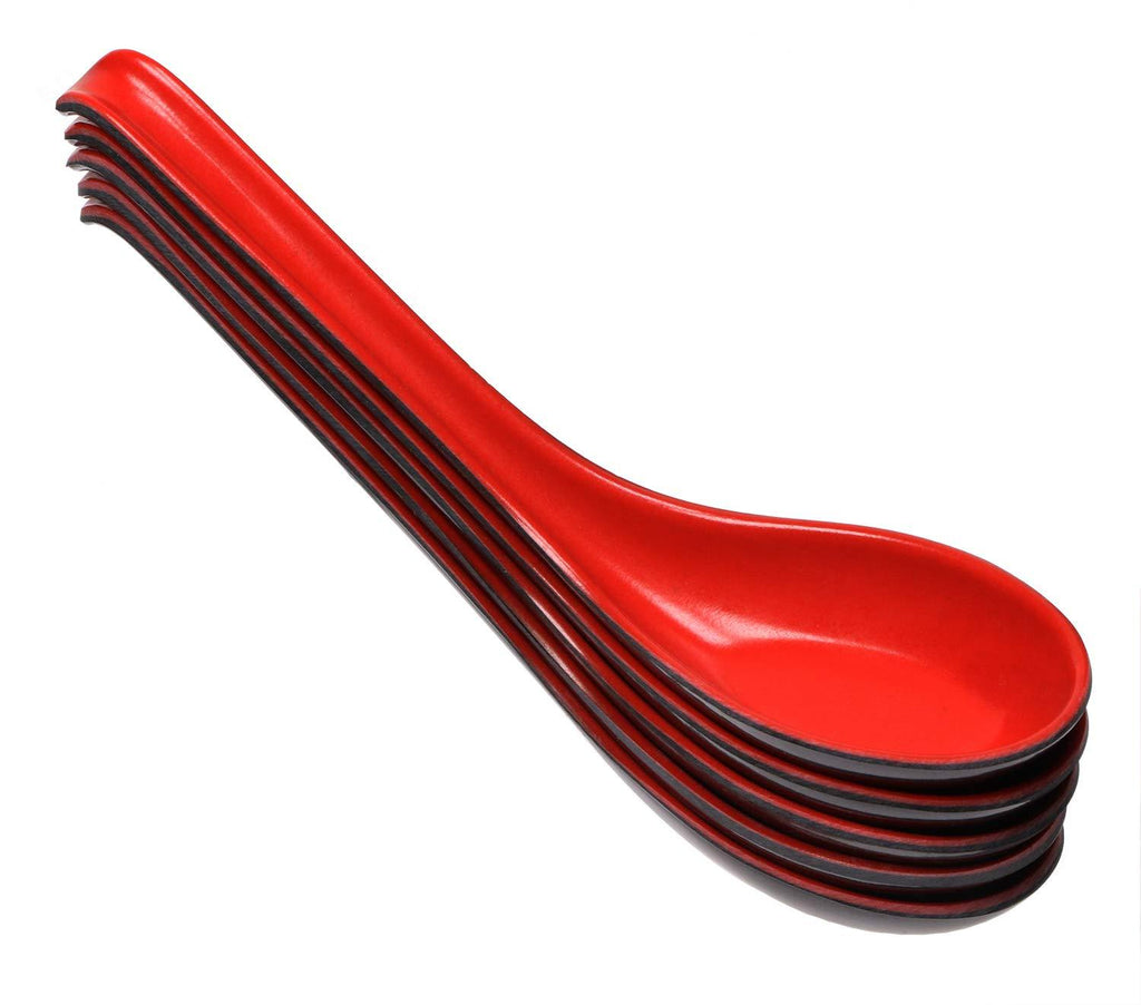  [AUSTRALIA] - Mini Skater Set of 5 Ramen Noodle Soup Spoon with Long Handle Red Black Vintage Large Spoons for Restaurants Home Hotel Food Shop Japanese