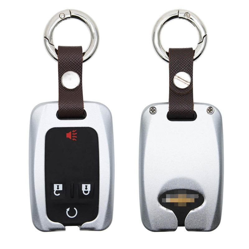  [AUSTRALIA] - HHYE0129 - Silver Aluminium Alloy Remote Car Key Fob Case 2/3/4/5/6 Button Protector Cover Shell Holder Keychain For Chevrolet Chevy Silverado, Colorado, Suburban GMC Sierra, Canyon