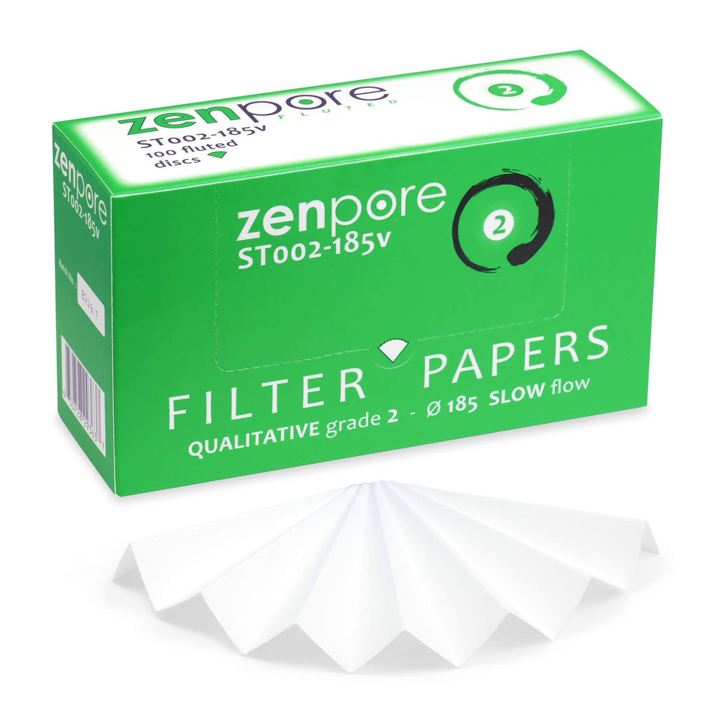 18.5 cm Fluted Filter Paper, Pre-Pleated (Folded), Qualitative Grade 2 - ZENPORE Slow Flow 185 mm (100 Discs) 18.5 cm diameter - LeoForward Australia