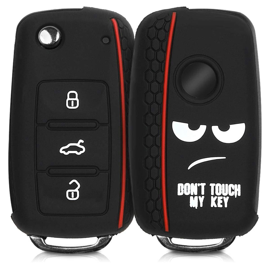  [AUSTRALIA] - kwmobile Car Key Cover for VW Skoda Seat - Silicone Protective Key Fob Cover for VW Skoda SEAT 3 Button Car Key - Don't Touch My Key White/Black/Red