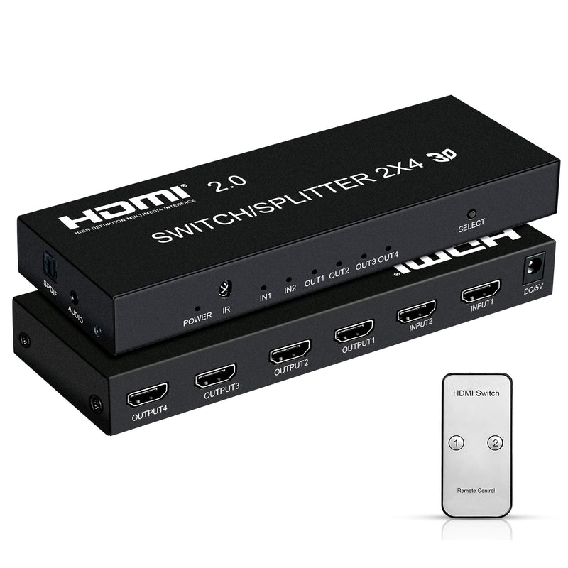  [AUSTRALIA] - 4K@60Hz HDMI Switch Splitter 2 in 4 Out with Remote, avedio links 2x4 HDMI Splitter Switcher 4K with SPDIF & 3.5mm Audio,Support 4K,3D,1080p,HDCP2.2,HDR 10 for PS4,Xbox,Fire Stick,etc