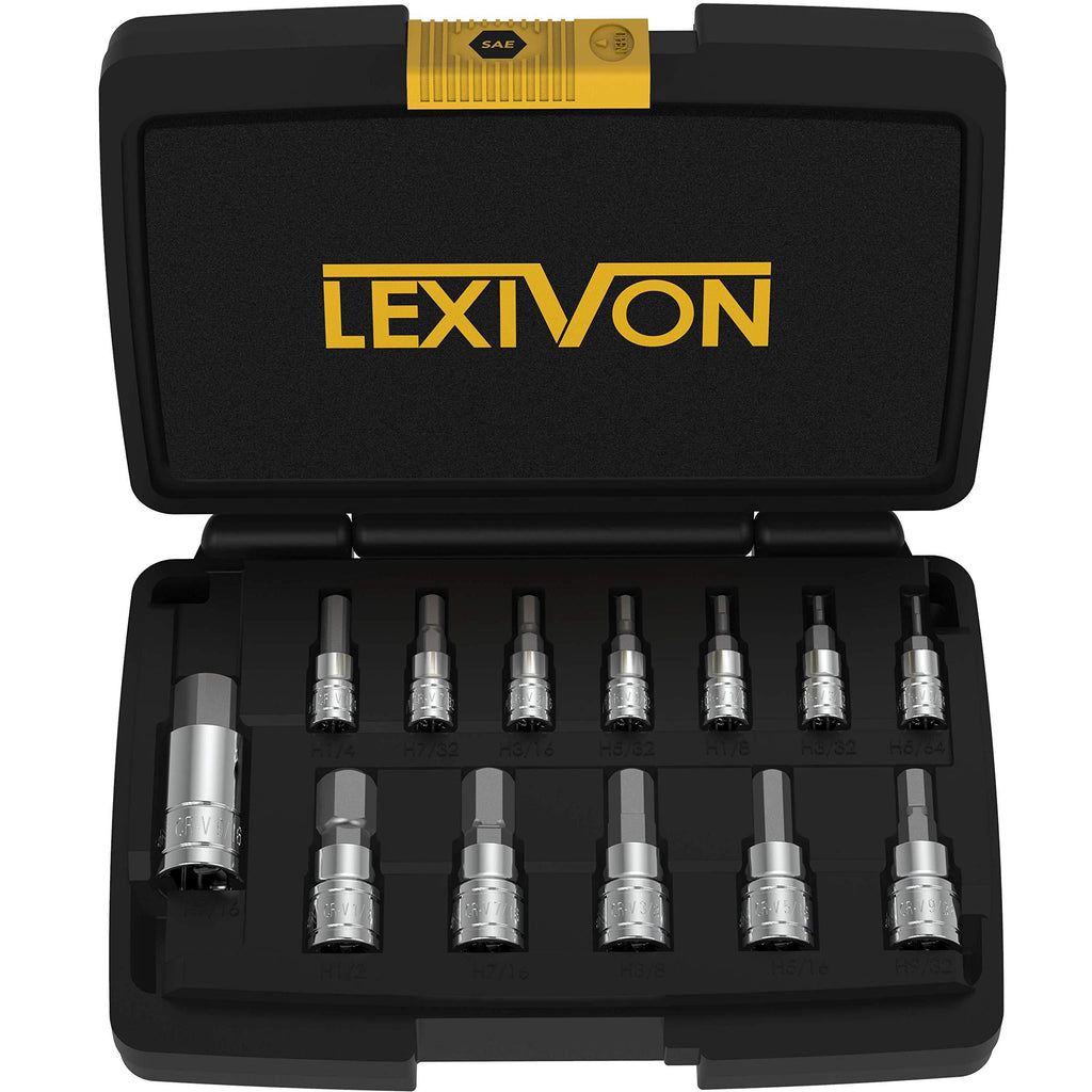  [AUSTRALIA] - LEXIVON HEX Bit Socket Set, Premium S2 Alloy Steel | 13-Piece SAE 5/64" - 9/16" Set | Enhanced Storage Case (LX-142)