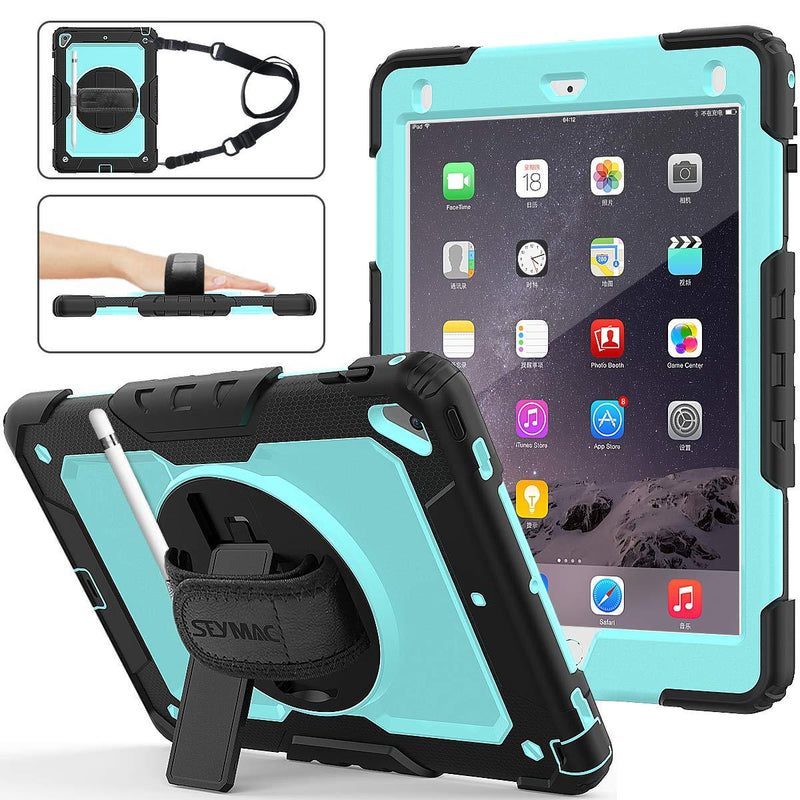 SEYMAC stock Case for iPad 6th/5th Generation , [Full-Body] & [Shock-Proof] Protective Case with 360 Degrees Rotating Stand & Strap for iPad 5th/6th/ Air 2/ Pro 9.7 (SkyBlue+Black) Skyblue+Black - LeoForward Australia