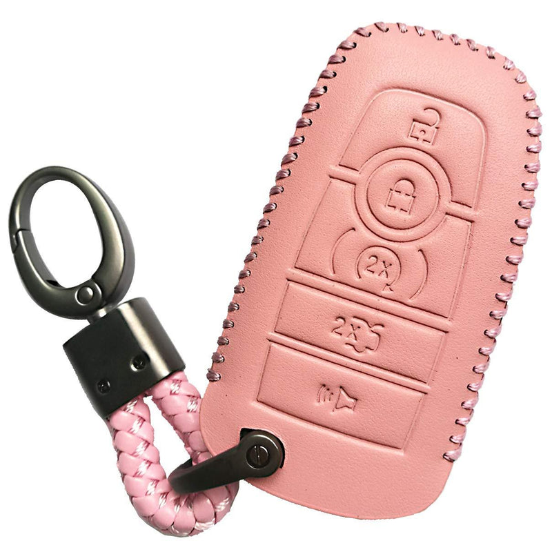 [AUSTRALIA] - Pink Leather 5 Buttons Smart Key Fob Case Case Remote Skin Holder Protector Jacket For 2017 Ford Fusion F250 F350 F450 F550 Edge 2018 Explorer Expedition Keyless Control Pink