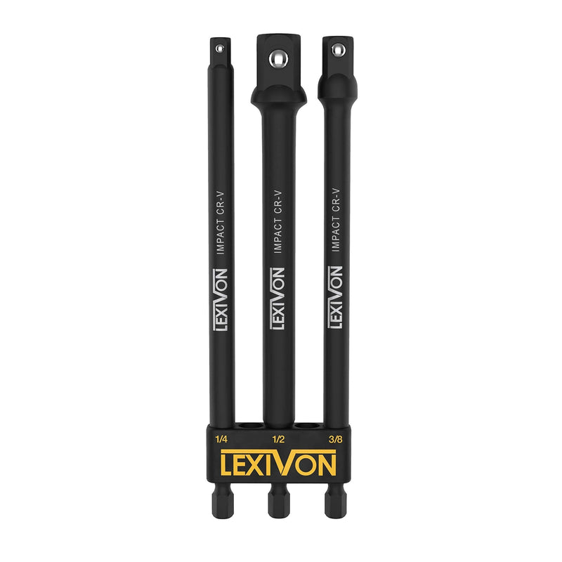  [AUSTRALIA] - LEXIVON Impact Grade Socket Adapter Set, 6" Extension Bit with Holder | 3-Piece 1/4", 3/8", and 1/2" Drive, Adapt Your Power Drill to High Torque Impact Wrench (LX-102)