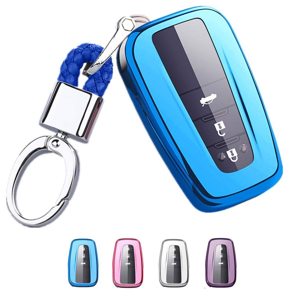  [AUSTRALIA] - Mofei for Toyota Key Fob Cover - TPU Key Fob Case Sleeve Protector Shell Keyless Remote Control Smart Key Holder with Key Chain for 2018 2019 Toyota Camry RAV4 Avalon C-HR Prius Corolla (Blue) Blue