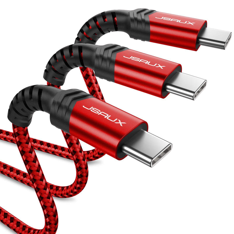 JSAUX USB C to USB C Cable 60W, 3-Pack [6.6ft+3.3ft+1ft ] Type C Fast Charging Cord Compatible with Samsung Galaxy S21 S21+ S21 Ultra S20 Plus S20+ Note 20 10, Google Pixel 4 3 2 XL-Red 6.6ft+3.3ft+1ft Red - LeoForward Australia