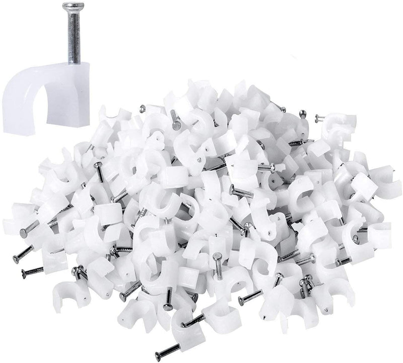  [AUSTRALIA] - 100 Pcs White Plastic U Shape Cable Wire Clips With Nails,Circle Cable Clips with Steel Nail,Nail-in Cable Clips,Cable Management for RG6 RG59 CAT5 CAT6 RJ45 (8mm,100Pcs) 8mm,100Pcs