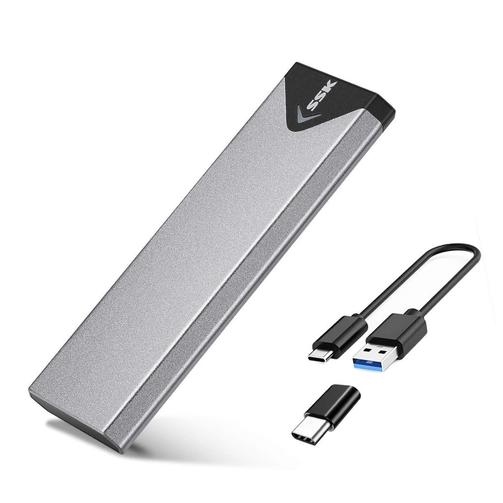  [AUSTRALIA] - SSK Aluminum USB 3.1 to M.2 NGFF SSD Enclosure Adapter, External M.2 SATA Solid State Drive Enclosure Reader with UASP, Support NGFF M.2 2280 2260 2242 SSD with Key B/Key B+M (SATA Based)