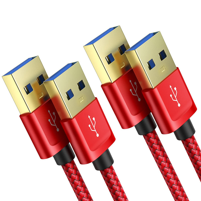 USB 3.0 A to A Male Cable, JSAUX USB to USB Cable 2 Pack(3.3ft+6.6ft) USB Male to Male Cable Double End USB Cord with Gold-Plated Connector for Hard Drive Enclosures, DVD Player, Laptop Cooler (Red) 2 pack-3.3ft&6.6ft Red - LeoForward Australia