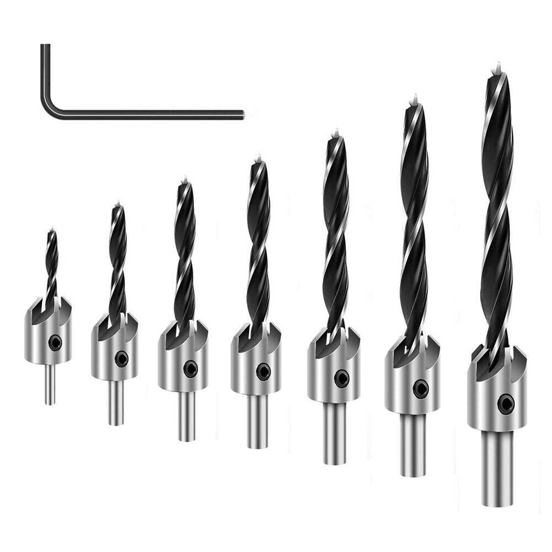  [AUSTRALIA] - COMOWARE Countersink Drill Bits Set- 7Pcs Counter Sink Bit for Wood High Speed Steel, Woodworking Carpentry Reamer with 1 Free Hex Key Wrench 8 Pcs