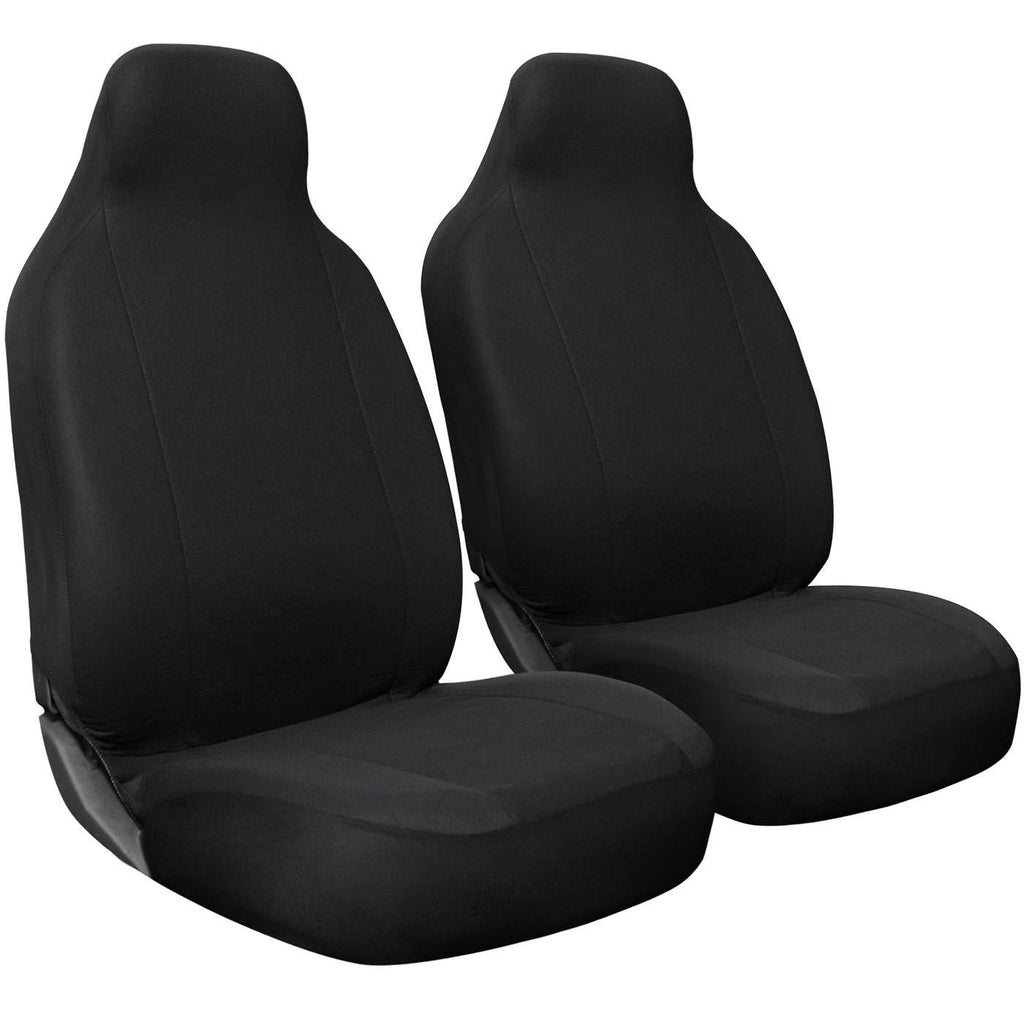  [AUSTRALIA] - OxGord Car Seat Cover - Poly Cloth Solid Black with Front Low Bucket Seat - Universal Fit for Cars, Trucks, SUVs, Vans - 2 pc Set