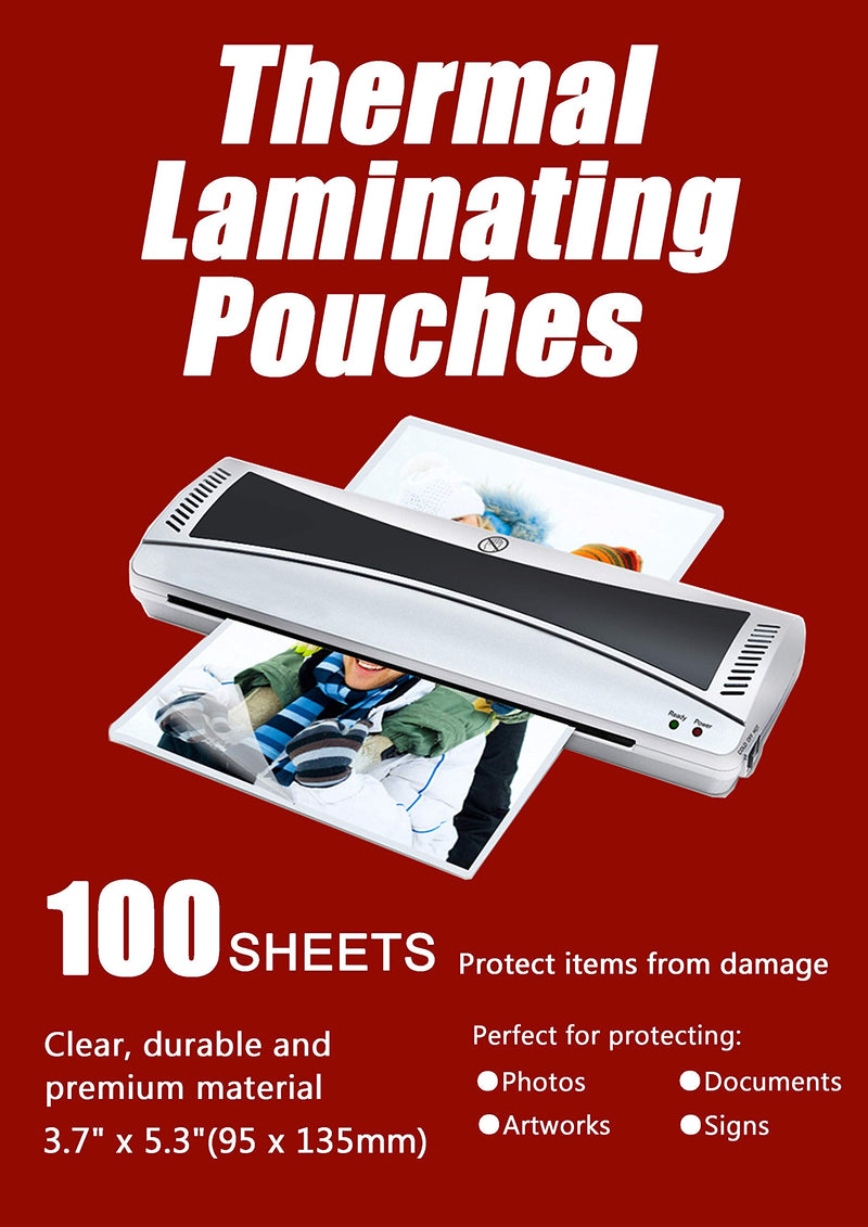  [AUSTRALIA] - Halcent 3.5"x5" Photo Hot Laminating Pouches, 3 mil Laminate Pouches Sheets for Sealed Photo Card Documents, Glossy Laminator Pouch 100-Pack(3.7" x 5.3") 3.7" X 5.3"