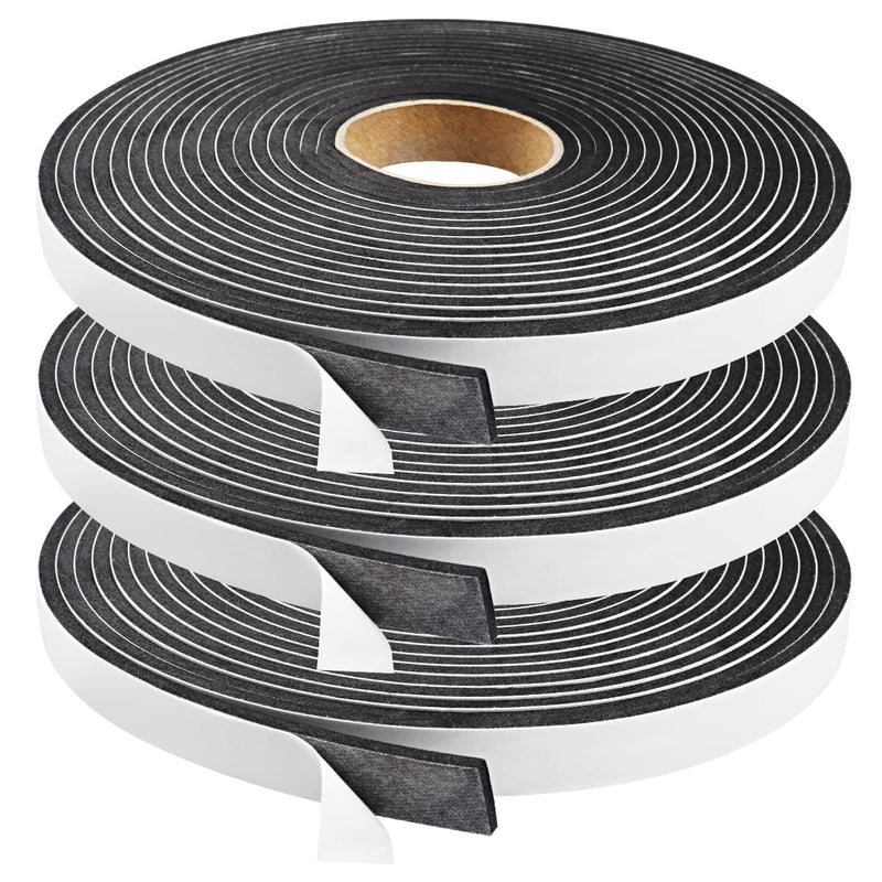  [AUSTRALIA] - Seal Foam Tape,1/2 Inch W x 1/8 Inch T Weather Stripping for Door and Window,High Density Single Sided Closed Cell Door Insulation Weather Strip, 3 Rolls Total 50FT Black 1/2"W x 1/8"T x 50FT