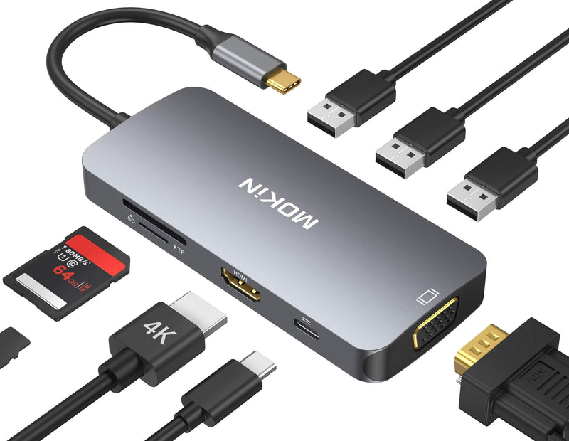  [AUSTRALIA] - USB C Hub Multiport USB C Adapter for MacBook Pro 2021 2020,USB C Hub USB C to HDMI VGA SD TF Card Reader 3USB 3.0 and USB C Power Pass-Through Port