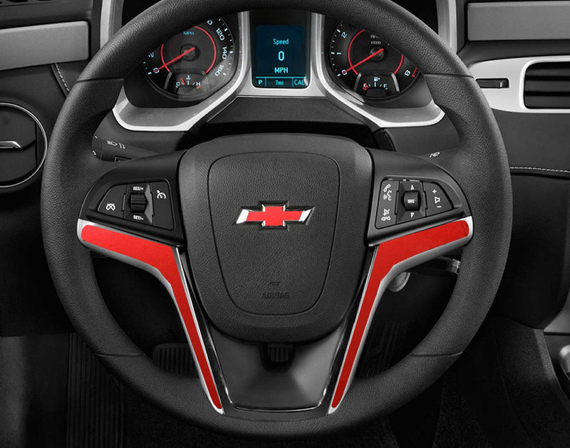  [AUSTRALIA] - IPG for 2012-2015 Camaro Carbon Fiber Steering Wheel Accent Decal Cove Chevy Wrap Skin Do it Yourself kit 2 Units Set Red Pearl With Emblem