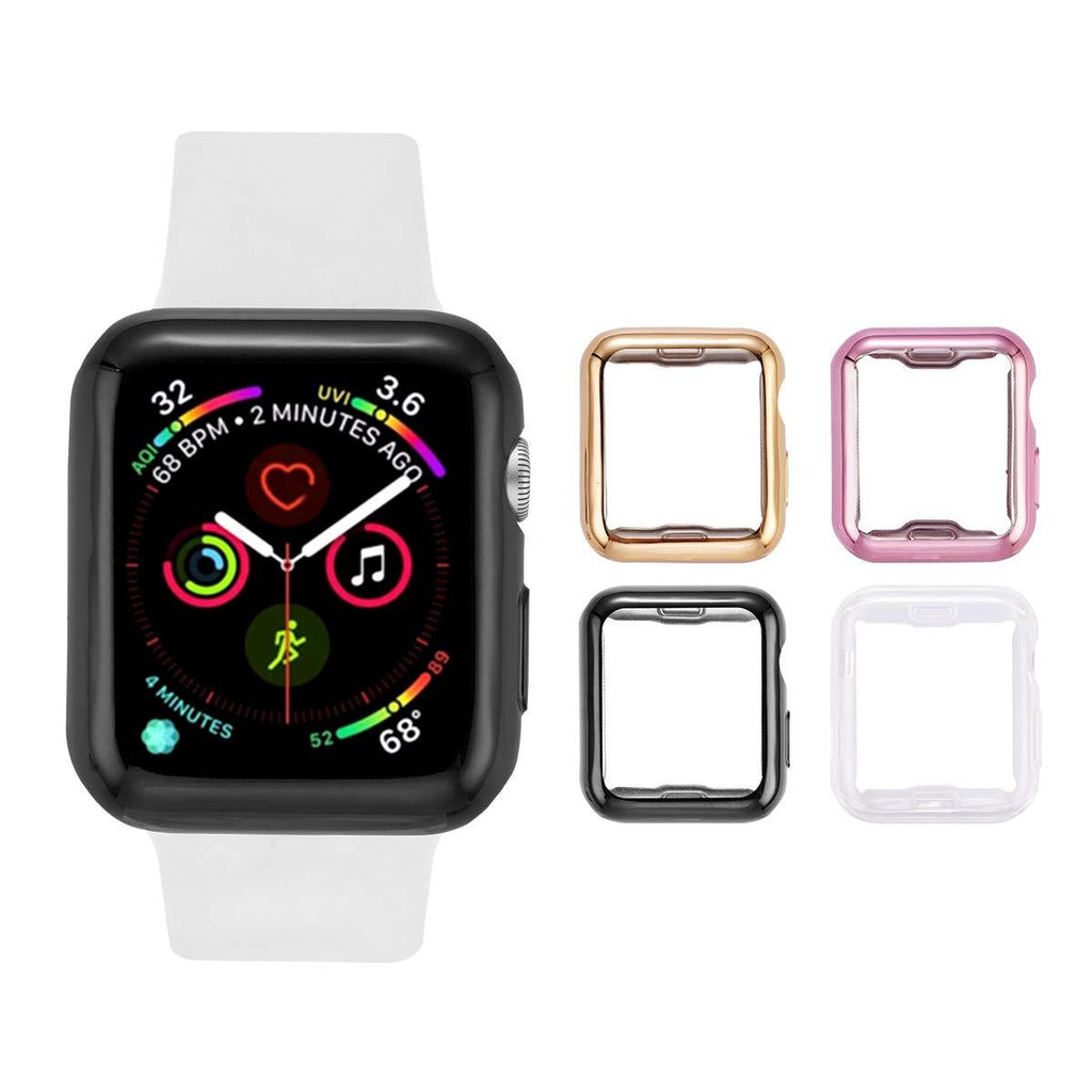 Tranesca 4 Pack 38mm Apple Watch case with Built-in HD Clear Ultra-Thin TPU Screen Protector Cover Compatible with Apple Watch Series 2 and Apple Watch Series 3 38mm - Clear+Black+Gold+Rose Gold 4 color pack 38 mm - LeoForward Australia